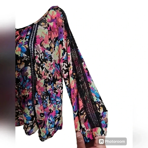 Forever 21 Contemporary Floral Lace Blouse Women Large Multicolor Boho Cottage - Picture 3 of 9